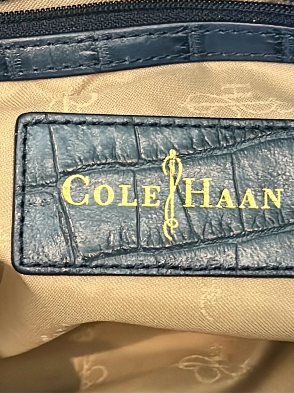 Cole Haan Navy Croc-Embossed Leather Satchel - Picture 7 of 7